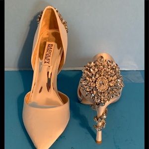 Badgley Mischka Vogue White Satin & Crystal Heels